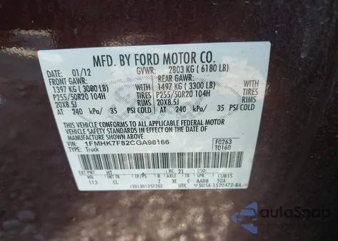 2012 Ford Explorer Limited from USA, damaged, VIN 1FMHK7F82CGA98166